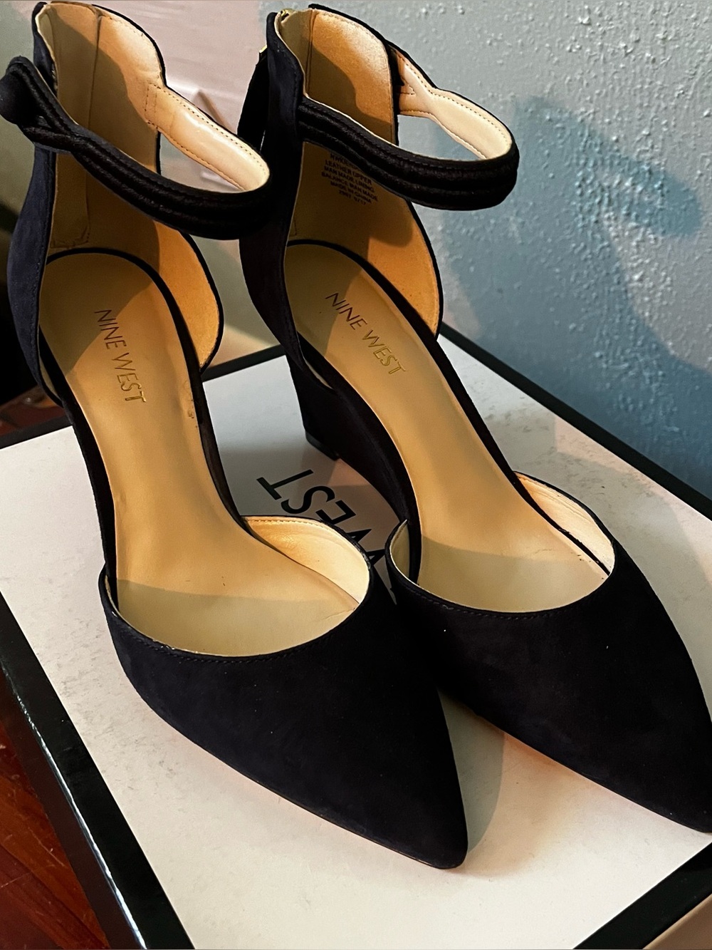 Nine West Black Velvet Suede Ankle Strap High Heel